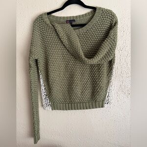 t/o Sage Green Cowl Neck Sweater with Lace Accents